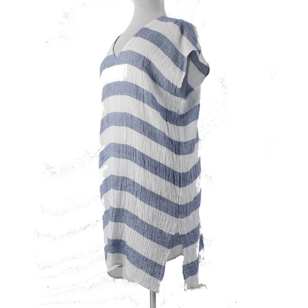 Eileen Fisher Dress NEW $248 Sz L/XL Blue White Tunic 100% Organic Linen Dress