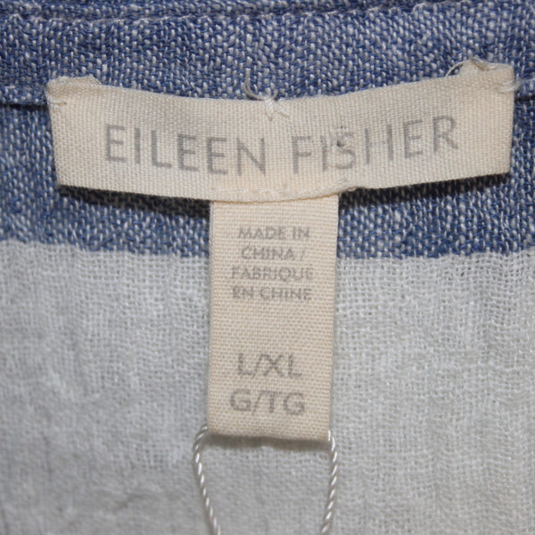 Eileen Fisher Dress NEW $248 Sz L/XL Blue White Tunic 100% Organic Linen Dress