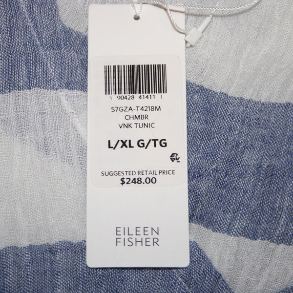 Eileen Fisher Dress NEW $248 Sz L/XL Blue White Tunic 100% Organic Linen Dress