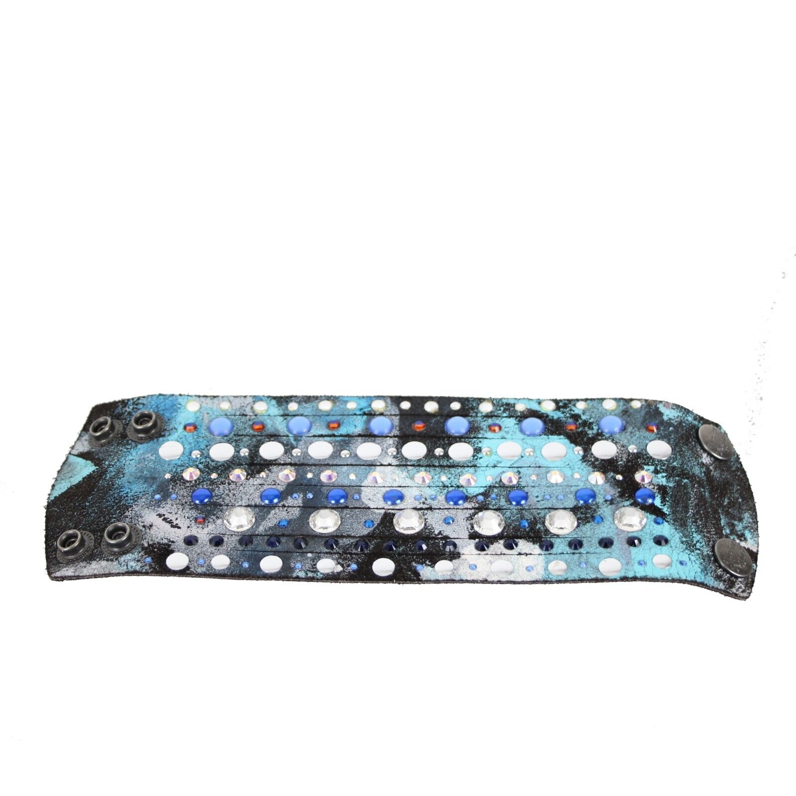 Caroline Rocha Blue Black Swarovski Crystals Leather 8" Multi Strand Bracelet