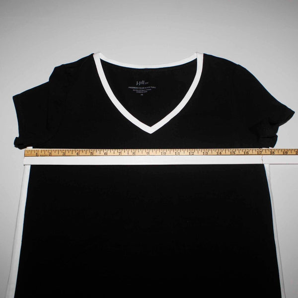 J Jill NEW $59 Sz XS Black White V Neck Split Round Sides Cotton Blend Knit Top
