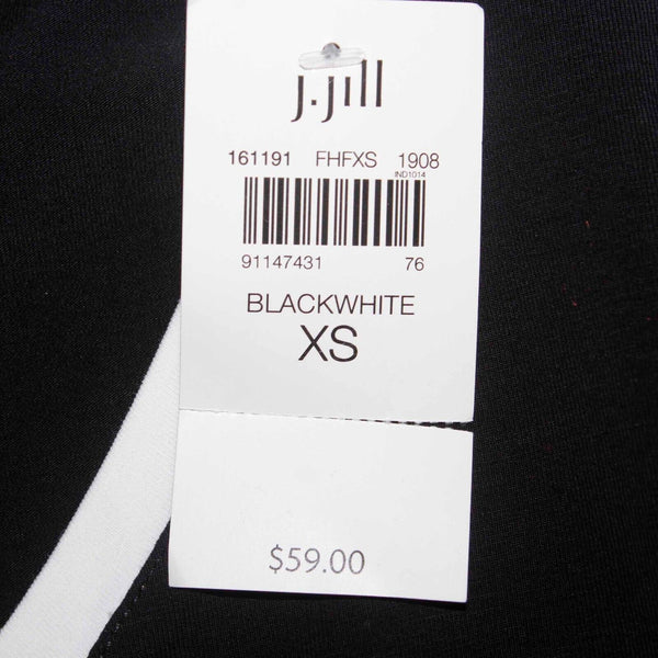 J Jill NEW $59 Sz XS Black White V Neck Split Round Sides Cotton Blend Knit Top