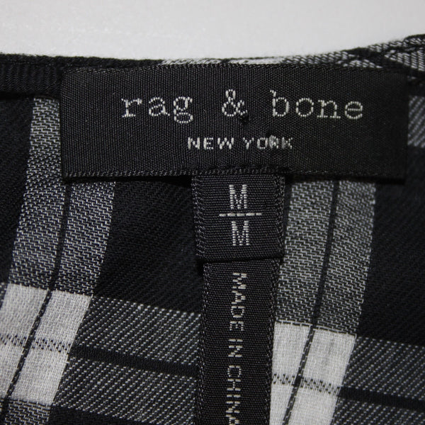 Rag Bone Dress Sz M Black White Sheer Check Sleeveless 100% Cotton Dress