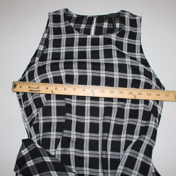 Rag Bone Dress Sz M Black White Sheer Check Sleeveless 100% Cotton Dress