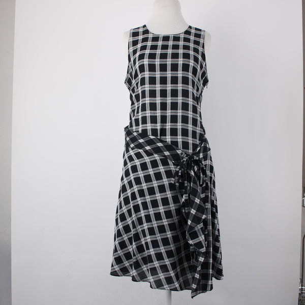 Rag Bone Dress Sz M Black White Sheer Check Sleeveless 100% Cotton Dress