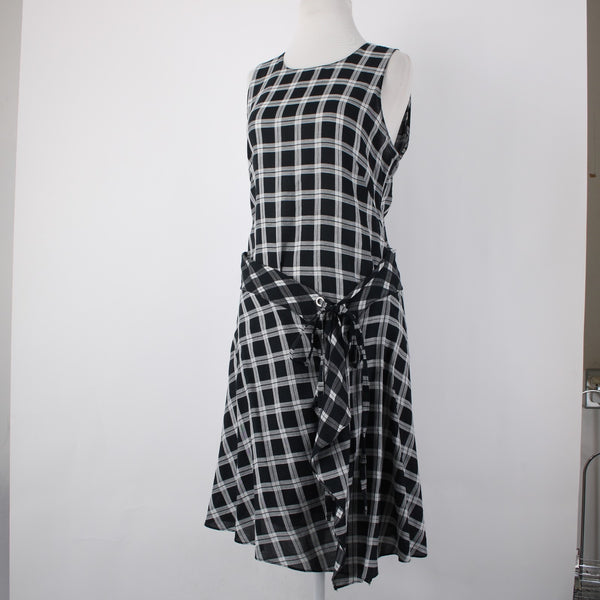 Rag Bone Dress Sz M Black White Sheer Check Sleeveless 100% Cotton Dress