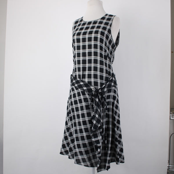 Rag Bone Dress Sz M Black White Sheer Check Sleeveless 100% Cotton Dress