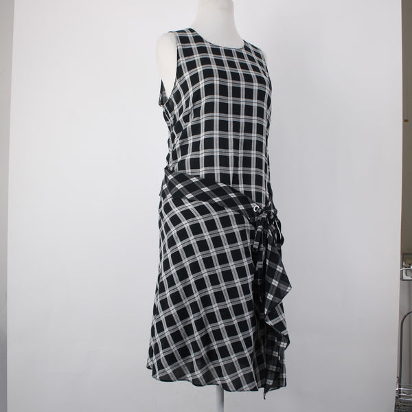 Rag Bone Dress Sz M Black White Sheer Check Sleeveless 100% Cotton Dress