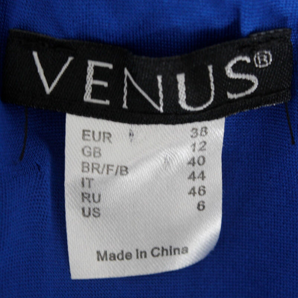 Venus Sz 6 Blue Lined Off Shoulder Super Flutter Sleeve Front Slit Poly Dress