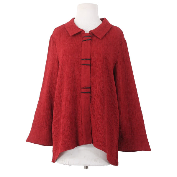 Indigo Moon Top NWOT Sz M Red Collared Asymmetrical Cotton Poly Top