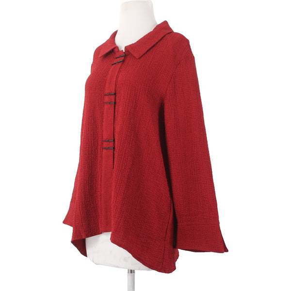 Indigo Moon Top NWOT Sz M Red Collared Asymmetrical Cotton Poly Top