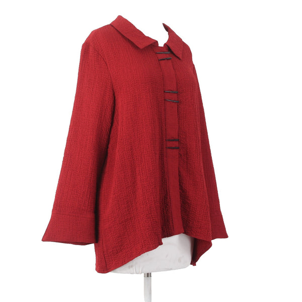 Indigo Moon Top NWOT Sz M Red Collared Asymmetrical Cotton Poly Top