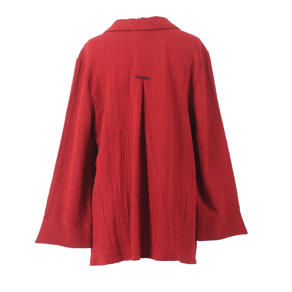 Indigo Moon Top NWOT Sz M Red Collared Asymmetrical Cotton Poly Top