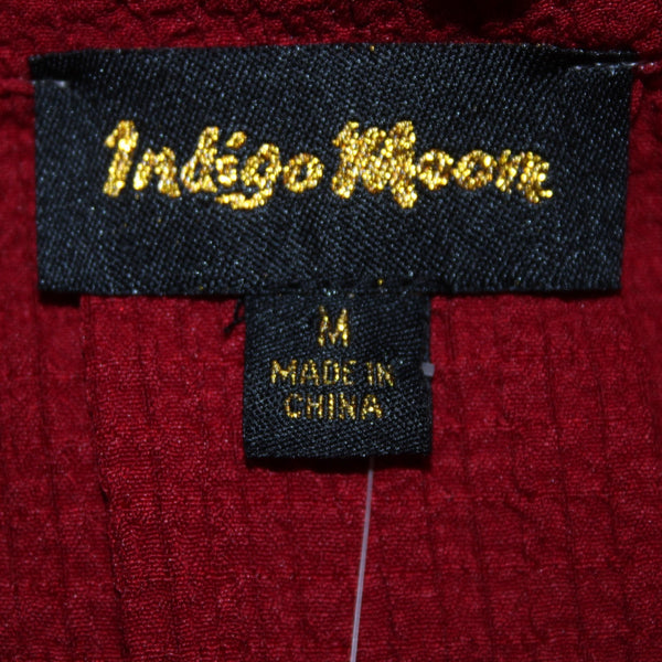 Indigo Moon Top NWOT Sz M Red Collared Asymmetrical Cotton Poly Top