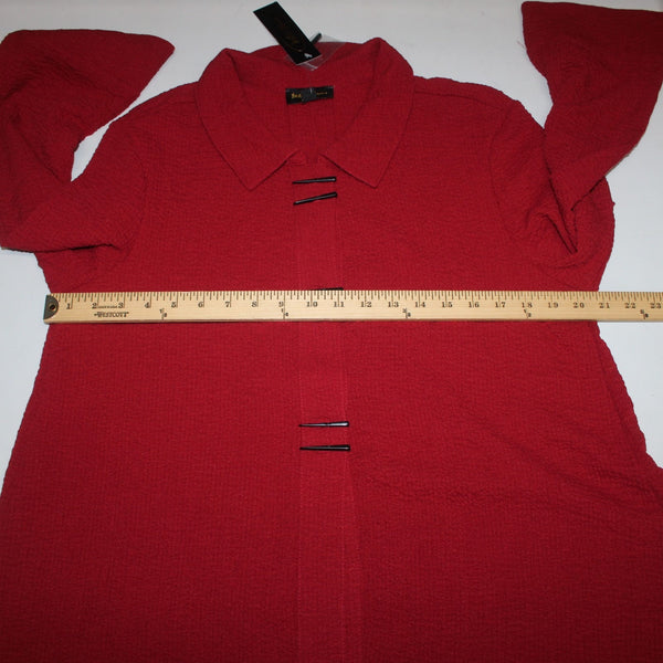 Indigo Moon Top NWOT Sz M Red Collared Asymmetrical Cotton Poly Top