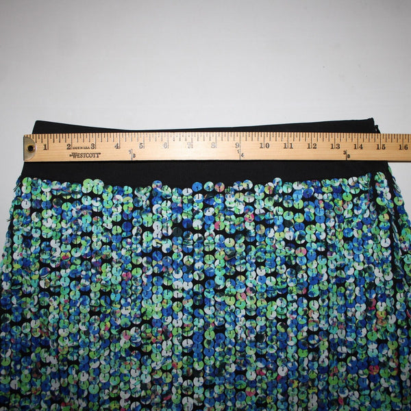 Ann Taylor Sz 4 Black Blue Green Applique Lined Polyester Spandex Pencil Skirt