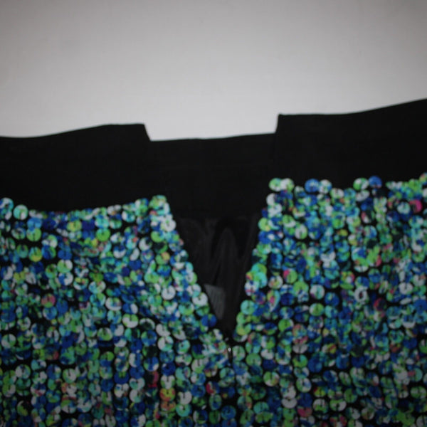 Ann Taylor Sz 4 Black Blue Green Applique Lined Polyester Spandex Pencil Skirt
