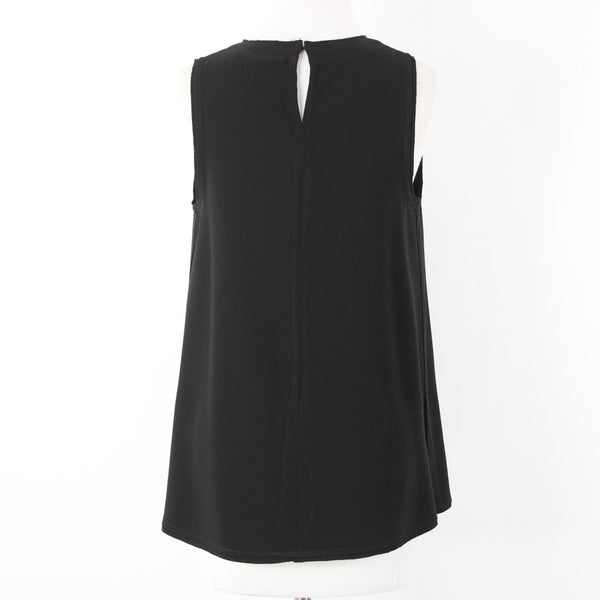 Proenza Schouler Sz 4 Black Ruffle Tie Sleeveless Acetate Polyester Top