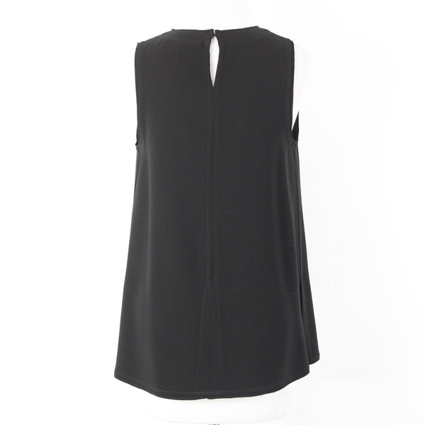 Proenza Schouler Sz 4 Black Ruffle Tie Sleeveless Acetate Polyester Top