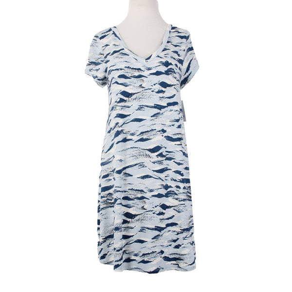Aline Dress NEW $88 Monstera Bay Sz XLP Blue White Hawaii Made Rayon Spandex