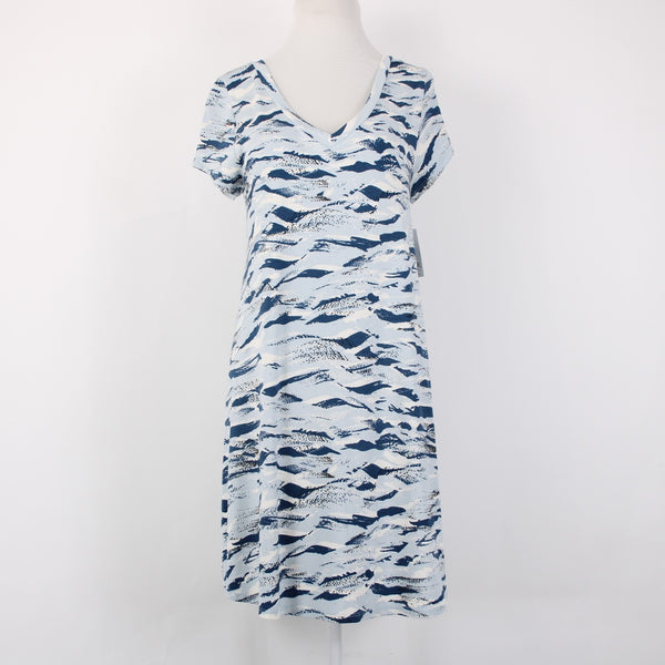 Aline Dress NEW $88 Monstera Bay Sz XLP Blue White Hawaii Made Rayon Spandex