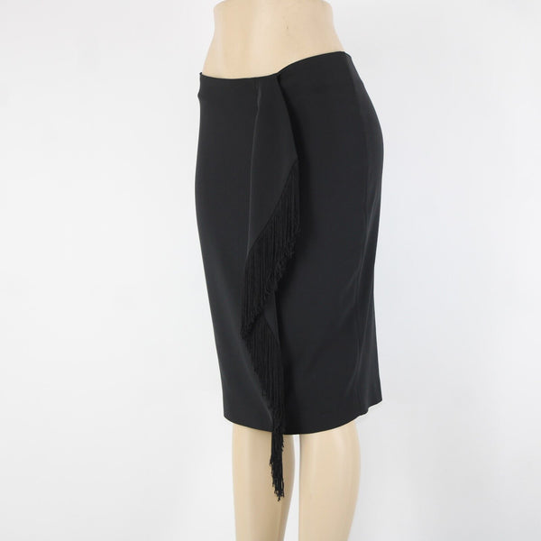 Calvin Klein Sz 4 Black Waterfall Fringe Asymm Polyester Spandex Pencil Skirt
