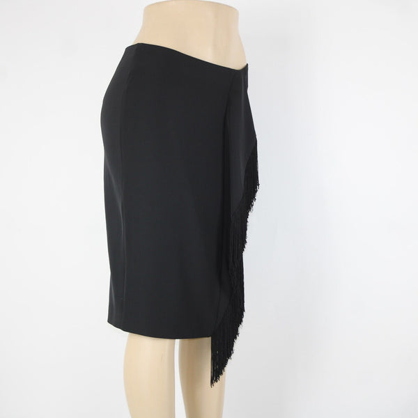 Calvin Klein Sz 4 Black Waterfall Fringe Asymm Polyester Spandex Pencil Skirt