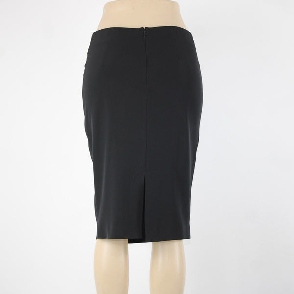 Calvin Klein Sz 4 Black Waterfall Fringe Asymm Polyester Spandex Pencil Skirt