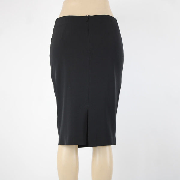 Calvin Klein Sz 4 Black Waterfall Fringe Asymm Polyester Spandex Pencil Skirt