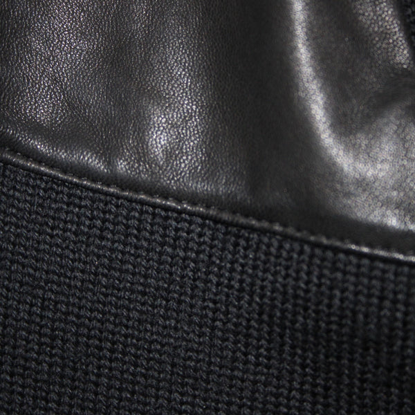 Skaist Taylor Sz S Black Leather Shoulder Knit Round Neck 100% Wool Lamb Sweater