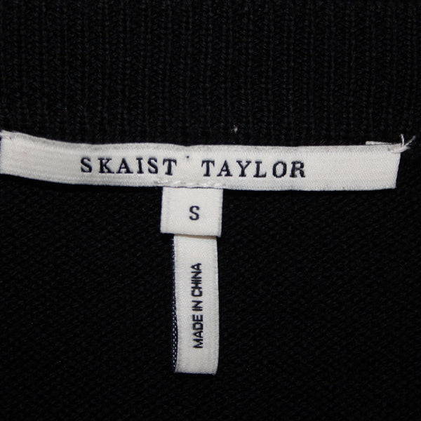 Skaist Taylor Sz S Black Leather Shoulder Knit Round Neck 100% Wool Lamb Sweater