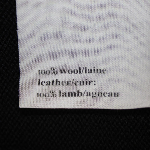 Skaist Taylor Sz S Black Leather Shoulder Knit Round Neck 100% Wool Lamb Sweater