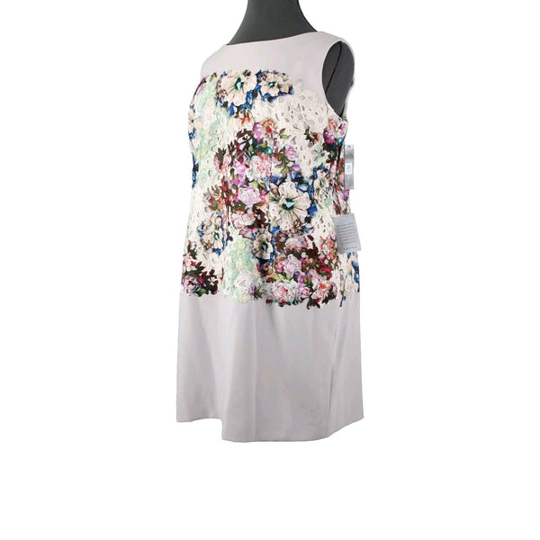 Tahari NEW $158 Rena Sz 20W Tan Multi Color Embroidered Lace Poly Rayon Dress