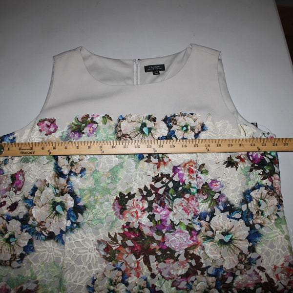 Tahari NEW $158 Rena Sz 20W Tan Multi Color Embroidered Lace Poly Rayon Dress