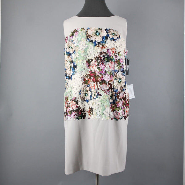 Tahari NEW $158 Rena Sz 20W Tan Multi Color Embroidered Lace Poly Rayon Dress