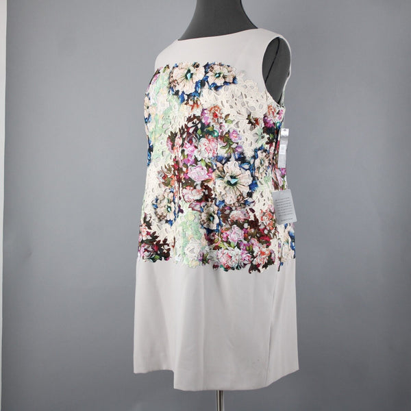 Tahari NEW $158 Rena Sz 20W Tan Multi Color Embroidered Lace Poly Rayon Dress