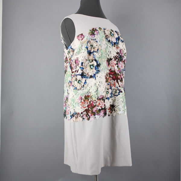 Tahari NEW $158 Rena Sz 20W Tan Multi Color Embroidered Lace Poly Rayon Dress