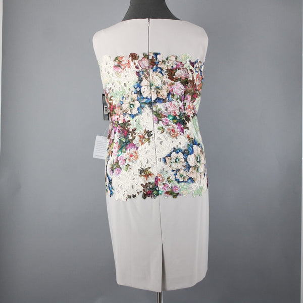 Tahari NEW $158 Rena Sz 20W Tan Multi Color Embroidered Lace Poly Rayon Dress