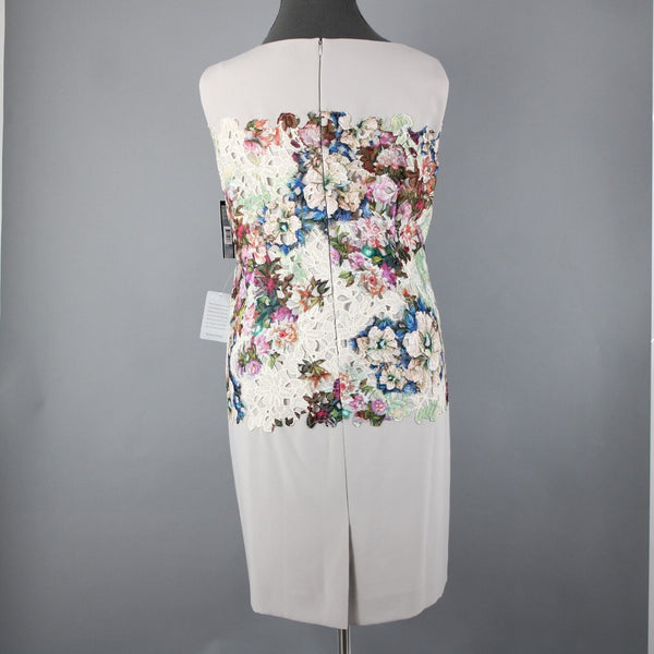 Tahari NEW $158 Rena Sz 20W Tan Multi Color Embroidered Lace Poly Rayon Dress