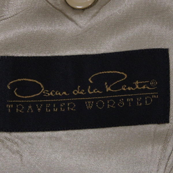 Oscar De La Renta Sz 42R Brown Tan Herringbone Traveler Worsted 2 Button Blazer