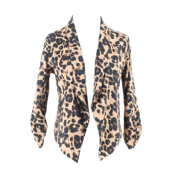 Michel Sz S Black Brown Animal Print Open Front 100% Polyester Jacket