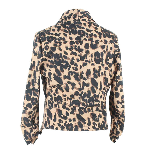 Michel Sz S Black Brown Animal Print Open Front 100% Polyester Jacket
