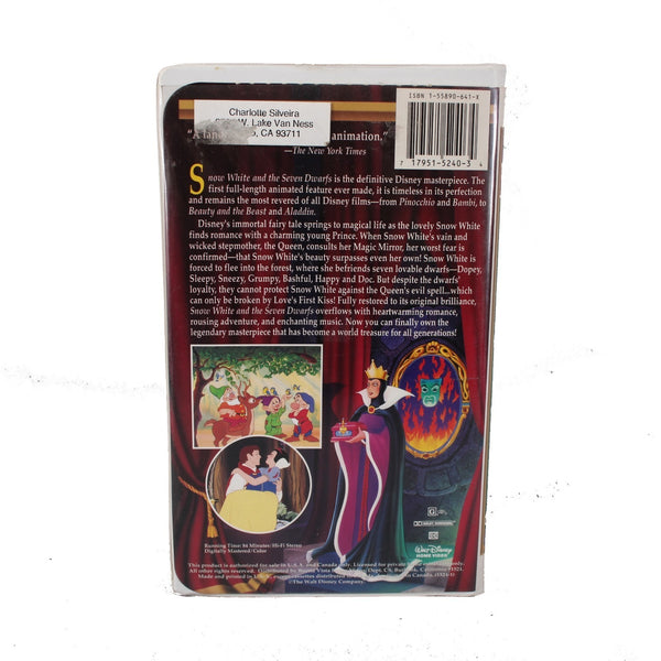 Disney VHS Master Piece Collection Snow White And The Seven Dwarfs VHS
