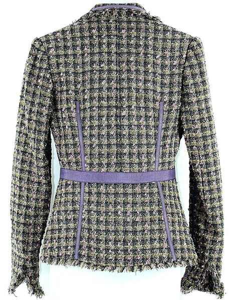 True Meaning Sz 0 Green Purple Plaid Tweed Acrylic Polyester Rayon Jacket