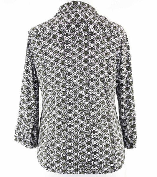 Essentials Sz XL Black Lime Green Multi Print Button Up Poly Spdx Shirt Top
