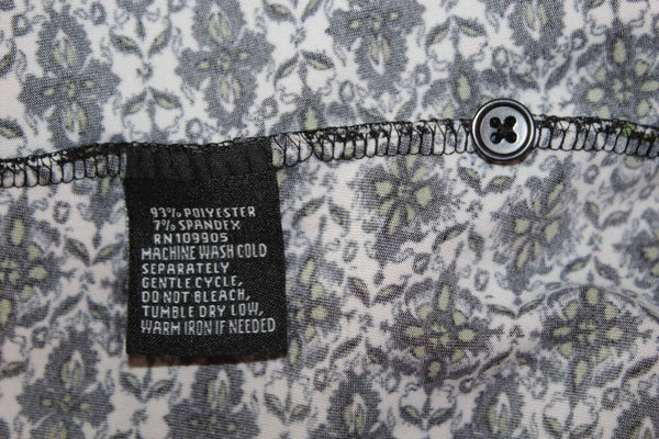 Essentials Sz XL Black Lime Green Multi Print Button Up Poly Spdx Shirt Top