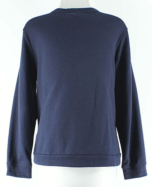 Coldwater Creek Sz L 14 Navy Blue Lace Overlay Nylon Cotton Polyester Sweater
