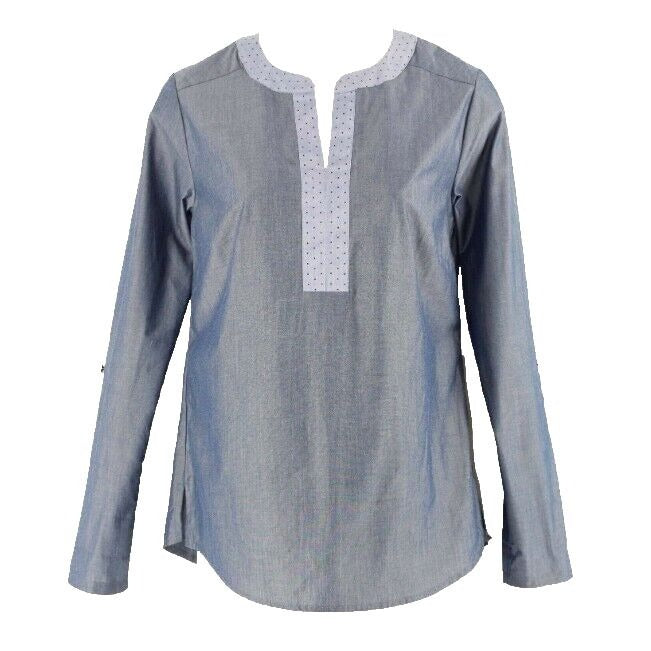 Van Heusen NEW XXS Blue Cotton Polyester Blend Tab Sleeve Top