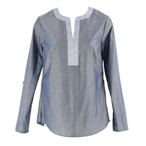 Van Heusen NEW XXS Blue Cotton Polyester Blend Tab Sleeve Top