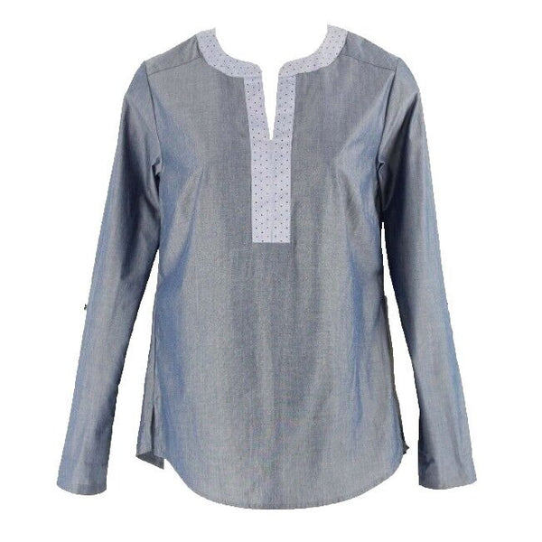 Van Heusen NEW XXS Blue Cotton Polyester Blend Tab Sleeve Top